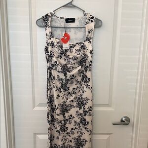 NWT! Cider Ivory Midi Dress with Black Floral Print